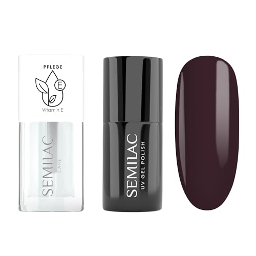 Semilac Duopack - Esmalte de uñas UV 412 Earth Brown 7 ml y aceite de uñas fresa vainilla 7 ml