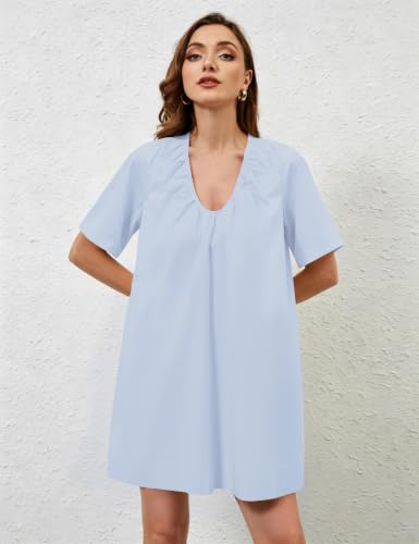 Image of OLAPTA Women Summer Sleeveless Babydoll Mini Tank Dresses Loose Fit Scoop Neck Ruched Short Dress with Pockets Party Clubwear