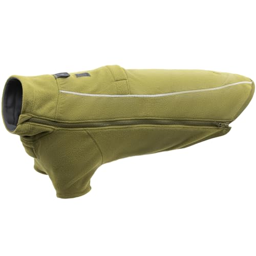 Ruffwear, Climate Changer Fleece Dog Jacket, Sleeved Silhouette for Core Heat, Quick‑Dry Fleece, Full‑Length Zip, Front & Back Leash Portals, Reflective Trim, Cedar Green, Small