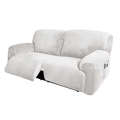 Funda para sofá de terciopelo elástica lavable marfil protector reclinable 2