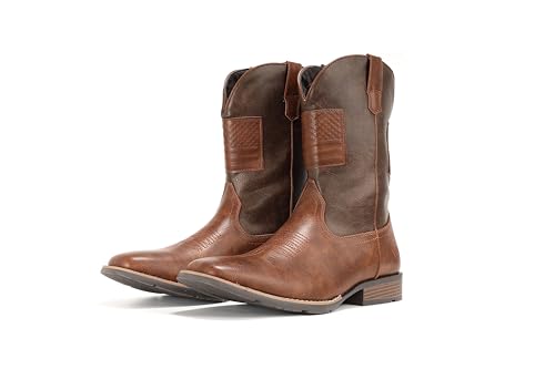 Image of IUV Cowboy Boots For Men Wide Western Boot Traditional American Flag Retro Square Toe Country Work Boots