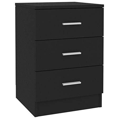 vidaXL Mesita de Noche de Aglomerado Mobiliario de Dormitorio Decoración Interior Casa Hogar Diseño Elegante Clásica Duradera Robusta Negra 38x35x56cm