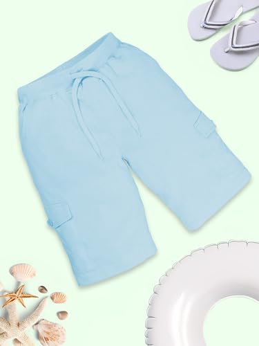 Image of KiddoPanti Boys Knit Solid Cargo Shorts | 100% Cotton | Comfortable Rib Waistband | 2 Front Pockets & 2 Cargo Pockets | Sport Bermuda Half Pant for Boys
