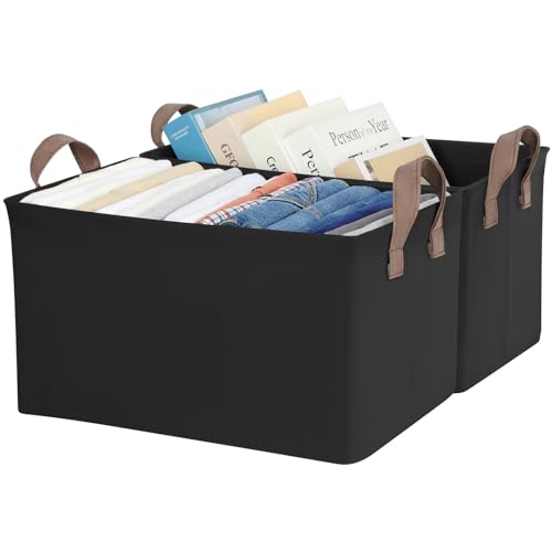 Image of TOPIA HOME Storage Baskets for Shelves with Metal Frame 2-Pack, 14.8" Wx10.24 Dx8.66 H, Collapsible Storage Bins for Organization, Fabric Storage Bins for Clothes, Toy, Nursery, Deco, Large, Black