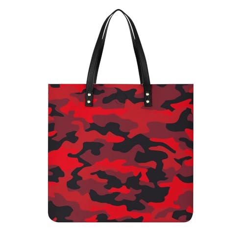Sac à main shopper camouflage rouge pour femmes | Grand tote bag de voyage 39x39cm