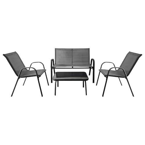 GOPLUS Juego de Muebles de jardín de 4 Piezas, Incluye 2 sillas de jardín Individuales, 1 Silla de Exterior Doble y 1 Mesa de café, Juego de Muebles de balcón, sofá para terraza (Negro)