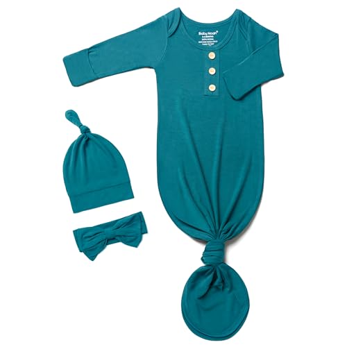 Image of Newborn Baby Knotted Gown, Super Soft Silky Infant Sleeper, Baby Girl Sleep Gown with Mittens, Bow, and Hat Set