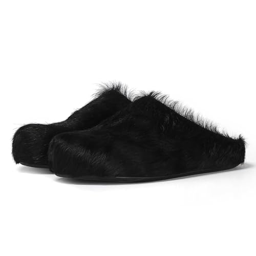 Cossansan Womens Furry Mules Slip-ons Round Toe Faux Fur Slides Comfortable House Slippers Shoes Platform Clogs Fashion Cute Shoes