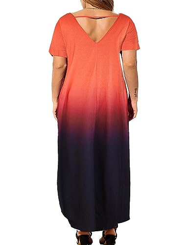 Kancystore Women's Plus Size Dresses Casual Loose Pocket Short Sleeve Slits Plus Size Long Maxi Dress XL-5X2