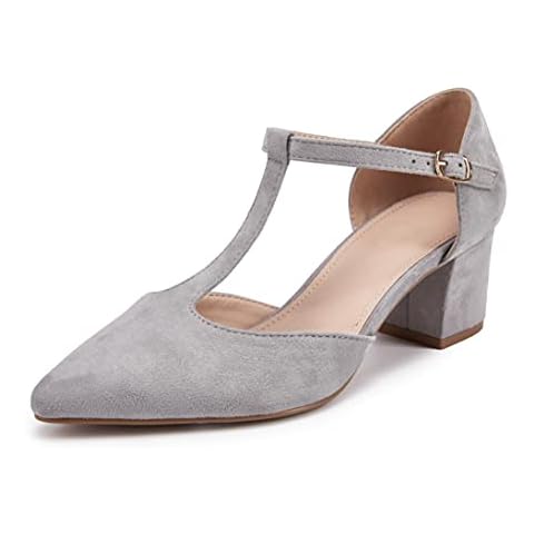 Huiyuzhi Womens T-Strap Pumps Pointed Toe Ankle Strap Buckle Chunky Block Heel Dress D’Orsay Sandals Cover