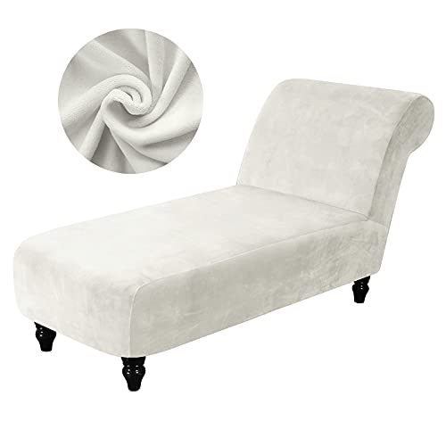 Solid Color Velvet Fabric Chaise Lounge Cover Recliner Armless Sofa Slipcover Chaise Chair Cover for Living Room Furniture Cover (White)