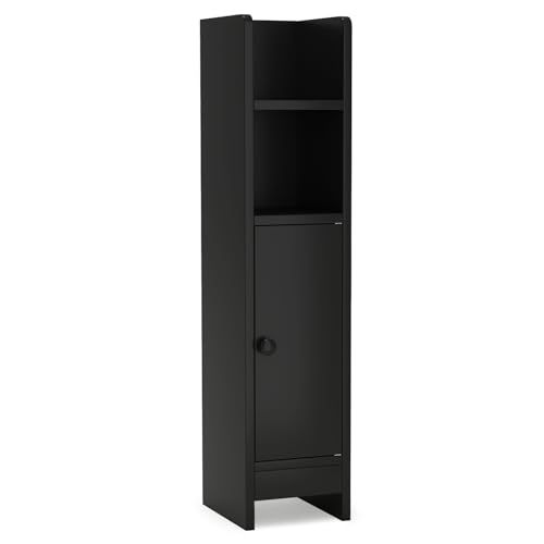GIANTEX Petit Meuble Salle de Bain 20 cm de Largeur, Armoire Salle de Bain, Étagère Réglable à 3 Niveaux, 1 Porte, 2 Étagères Ouvertes, Petit Meuble WC...