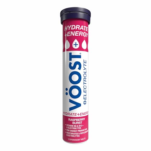 VOOST Hydrate + Energy Raspberry Burst Vitamins 12 Effervescent Tablets for Energy & to Replenish Electrolytes