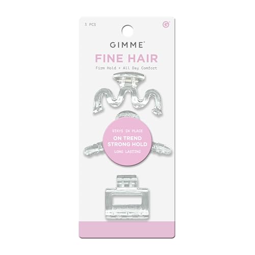 Gimme Beauty Fine Hair Claw Clips - Durable No-Slip Design for Thin Hair - Mini Claw Clips Made from Strong & Break-Resistant Recycled Plastic - 3 Pack Clear