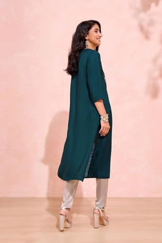 Image of Taneira Women Viscose Mukaish Blue Kurta for Women (KUAI83XBM-Blue-M)