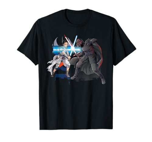 T-shirt Star Wars imprimé durable Rey et Kylo Ren fini les graphismes qui craquellent