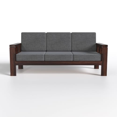 Image of Sheesham Wooden Sofa Set 5 Seater Sofa for Living Room | Solid Wooden 5 Seater Sofa Set 3+1+1 Sofa for Home & Office in Walnut Finish | sheesham wood