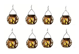 Solar Hanging Lanterns with Flickering Flame, Waterproof Hollow-Out Garden Lights, Outdoor Solar Decorative Lamps for Patio (Black*8)