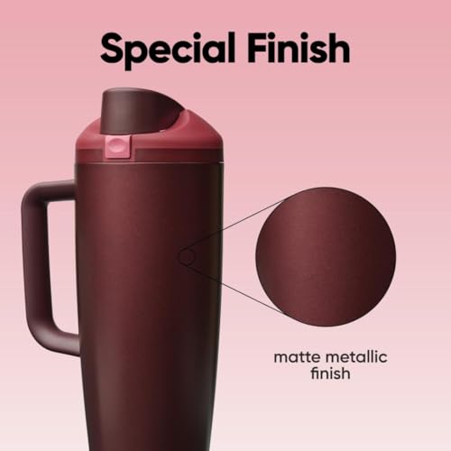 Image of Owala FreeSip Tumbler Insulated Stainless Steel Water Bottle with Built-in Straw and Side Handle, For Travel, Work, School, and Sports, 40oz, BPA Free, Leak Proof, Black Cherry