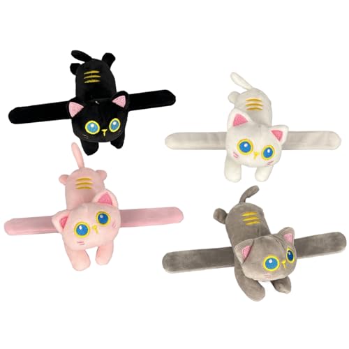 4 Piezas de Pulseras de Bofetadas de Animales 9.1 Pulseras de Bofetadas de Felpa de Gato Lindo Juguetes de Animales livianos y portátiles de Peluche para niños Favores de Fiesta de cumpleaños para