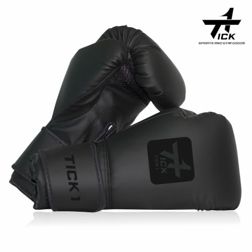 Image of Boxing Gloves for Men & Women, Punching Gloves for Training & Heavy Bag Punching with Moulded Foam Padding. Durable PU Material with Secure Velcro Wrist Support (Black, 14 oz)