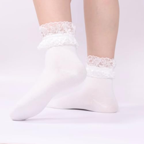 Image of Women Lace Ruffle Socks Fashion Fancy Lovely Girl Socks 3 Pairs