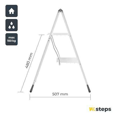 Weisse Alu Trittleiter Vikingstep Midi von W.Steps I 480mm hoch I Belastbar bis 150kg I Kompakte Aluminium Klapptrittleiter mit 2 Stufen I Nur 35mm breit I 3169011