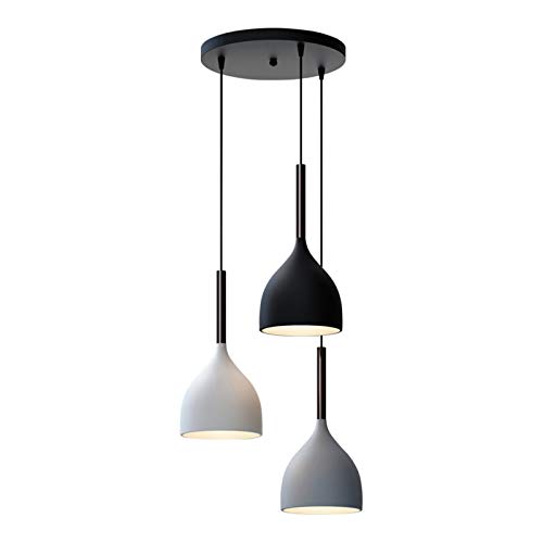 Modern Minimalist Style 3 Way Pendant Light, Simple Black and White Gray Iron Pendant Lamp, Cluster Chandelier Hanging Lamp Fixture Brass Fittings with Glass Globe Lampshade (Round)