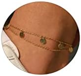 ASCOMY 14K Gold Plated Ankle Bracelets for Women Tiny Cute Two Layered Disc Link Cable Chain Anklet Dainty Simple Anklets for Teen Girls Minimalist Summer Beach Foot Chain Gold Anklet Jewelry Gifts
