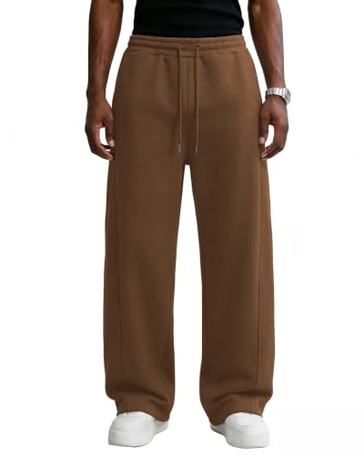 Image of Men's Baggy Sweatpants Cotton Fleece Wide Leg Lounge Sweat Pants Drawstring Waist Jogging Pants with Pockets
