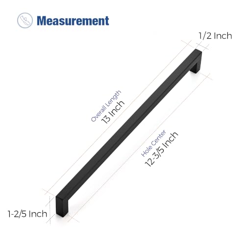 Image of Ravinte 5 Pack Kitchen Matte Black Cabinet Handles 12-3 /5 Inch Hole Center Stainless Steel Square Cabinet Pulls for Dresser Drawer Cupboard Handles with Screwdriver