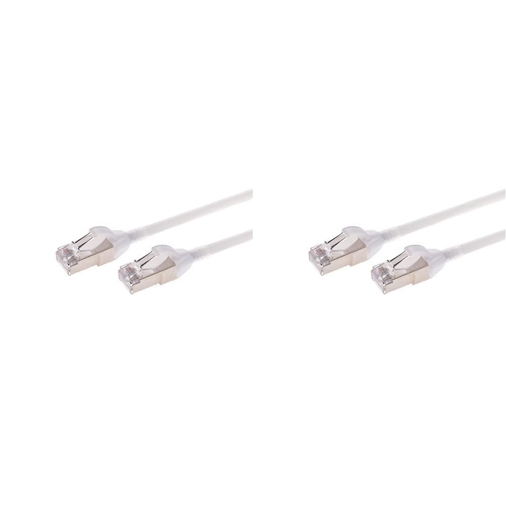 MonopriceCat6A Ethernet Patch Cable - 3 Feet - White | Snagless, Double Shielded, Component Level, CM, 30AWG, Computer Networking Cable LAN Modem Router - SlimRun Series (Pack of 2)