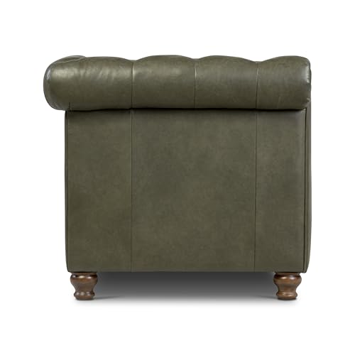Image of Poly & BARK Lyon Leather Couch - 87.4 Inch Sofa - Full-Grain Leather Sofa for Living Room with Feather-Down Topper - Living Room Couch - Vintage Italian Leather in Olivine Green