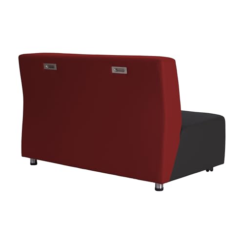 Image of FDP Pro Series Upholstered Armless Mobile Sofa with Locking Casters for Portability Commercial Seating for Hotel Lobby, Office, Restaurant, Waiting Room, Home - Black /Crimson