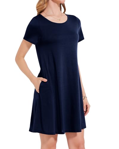 Image of Womens Summer Dresses Beach Casual Loose Tshirt Floral Short Sleeve Flowy Pockets Sundresses 2026