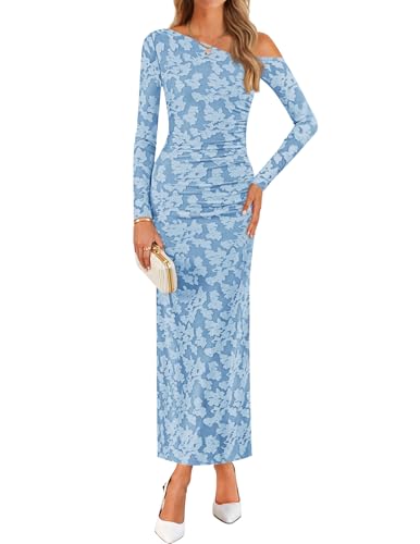 ZESICA Women's Spring Floral Off Shoulder Bodycon Maxi Dresses 2026