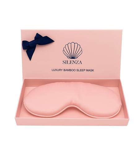 Silenza Luxury Bamboo Sleep Mask – Ultra-Soft Cooling Eye Mask for 100% Light Blocking, Adjustable Comfort Strap, Perfect for Travel & Better Sleep (Blush)