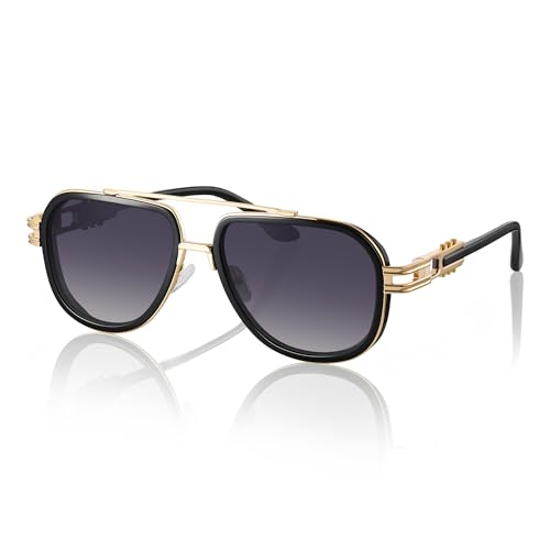 Image of Men's Acetate Aviator Sunglasses - Sculptural Metal Frame with Structured Temple Detailing & UV400 Lens Protection