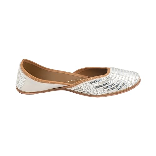 Image of KORAKARI Women's Traditional Ethnic Amber Punjabi Jutti, Leather Flat Comfortable Mojaris for Girls