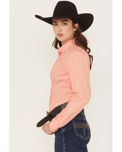 Cinch Western Shirt Womens L/S Paisley Stretch Coral MSW91642412