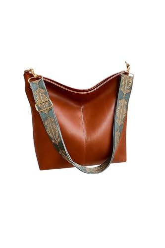 Image of Vegan Leather Hobo Bag with Boho Strap, Brown, 32cm x 11cm x 26cm, Water-Resistant