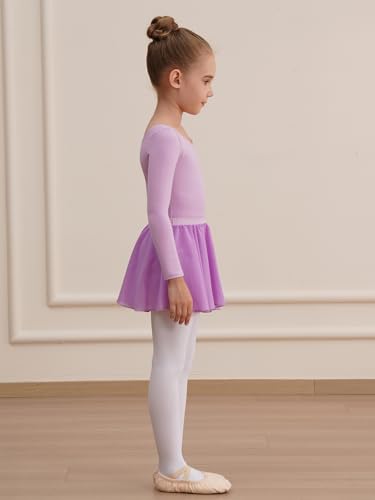 Image of WEGETIT Leotards for Girls Long Sleeve Ballet Dress Toddler Dance Leotard with Skirt Kids Gymnastics Outfits Tutu Dress