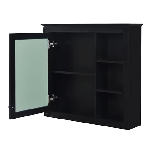 Image of Merax 30 Inch Bathroom Vanity with Sink Set, Modern Bathroom Vanity Storage Cabinet with Matching Mirror Medicine Cabinet, Solid Wood Frame,Painted Finish, 2 Drawers and 1 Tip-Out Drawer, Black