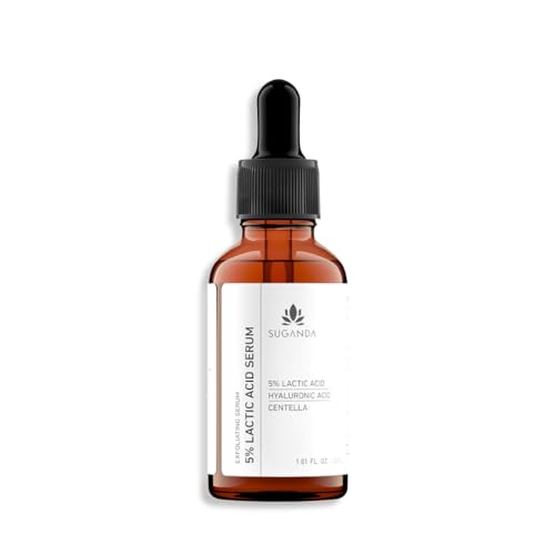 Suganda 5% Lactic Acid Face Serum | With Hyaluronic Acid & Green Tea | AHA Exfoliant to Smooth Texture, Fade Dark Spots & Brightens Skin | Hydrating Serum for Dry, Textured Skin | 30 ml