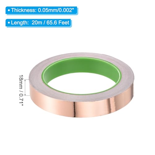 Image of PATIKIL Copper Foil Tape 0.71 Inch x 66 Feet 0.05mm Thick Double Sided Conductive Adhesive EMI Shielding for Electronics, Circuits, Grounding