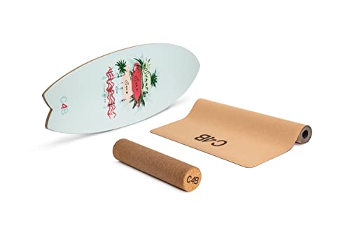 C4B Wake-Board - Balanceboard mit Korkrolle und Korkmatte - Surfboard (100% Holz) | Indoorboard und Trickboard | 100% Fun garantiert