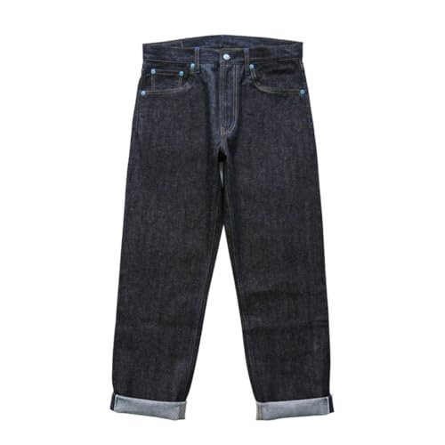 Men’S Vintage Slim Fit Straight Selvedge Sanforized Denim Full Length Jeans Zipper Fly High Waist Indigo Wear Rivet2