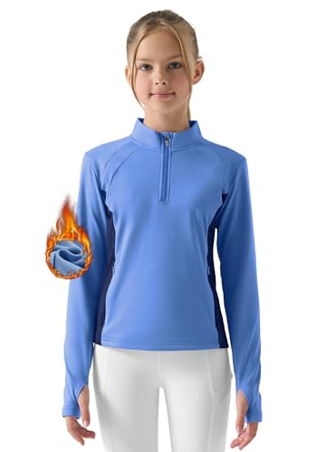 Willit Girls Fleece Long Sleeve Shirts Winter Horse Riding Jacket Half Zip Kids Sweatshirts Thermal Coat
