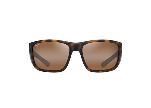 Maui Jim Mens & Womens Amberjack Polarized Rectangle Sunglasses Matte Tortoise W/Black Rubber/Hcl Bronze Polarized Large Fit