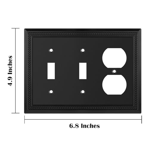 Image of Henne Bery Sunken Pearls Heavy Duty Decorative Wall Plate Switch Plate Outlet Cover (Double Toggle /Single Duplex, Matte Black)